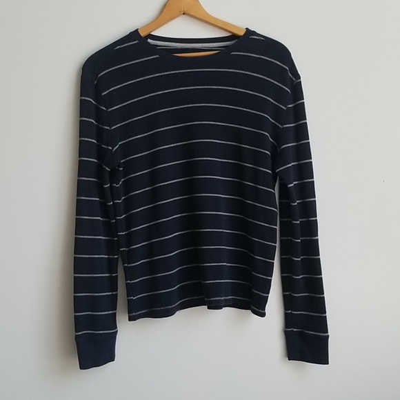 Long Sleeve Waffle Thermal, Navy w Gray Stripes - Picture 2 of 5